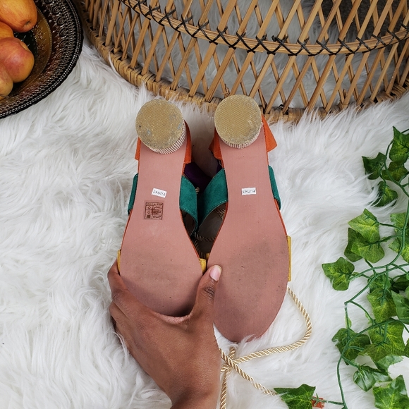 Colorblock lace up strappy wrap sandal heel - Picture 6 of 6